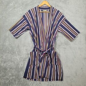 Vintage Kmart His N Hers Kimono Robe One Size Striped Blue Red Yellow Belted